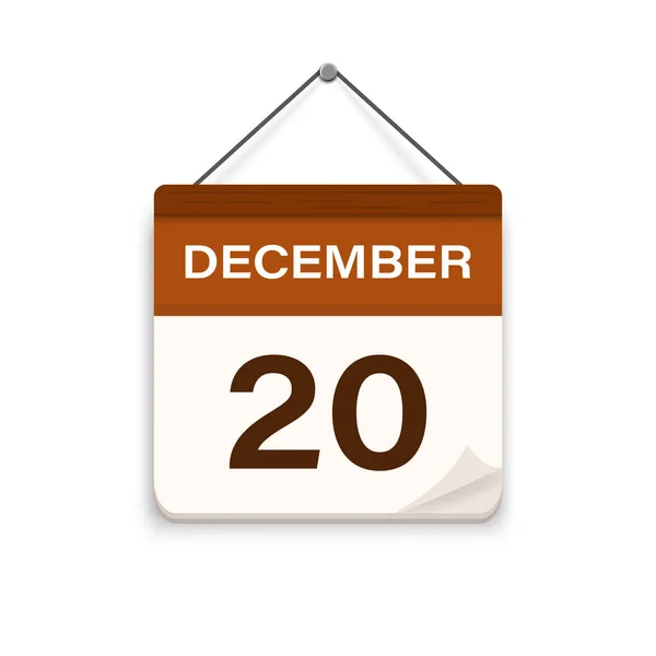 12月20日影のカレンダーアイコン 約束の時間だ 予定日 平面ベクトル図 — ストックベクタ