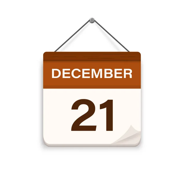12月21日影のカレンダーアイコン 約束の時間だ 予定日 平面ベクトル図 — ストックベクタ
