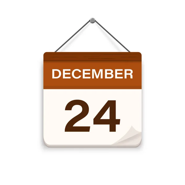 12月24日影のカレンダーアイコン 約束の時間だ 予定日 平面ベクトル図 — ストックベクタ