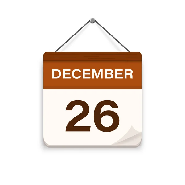 12月26日影のカレンダーアイコン 約束の時間だ 予定日 平面ベクトル図 — ストックベクタ