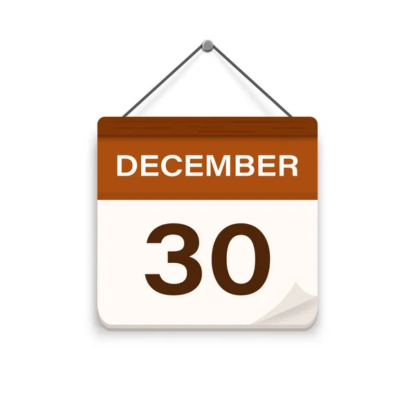 12月30日影のカレンダーアイコン 約束の時間だ 予定日 平面ベクトル図 — ストックベクタ