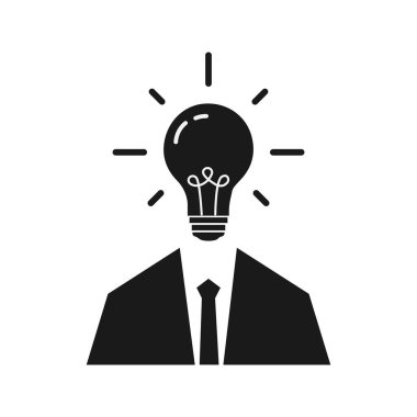 Business problem, idea, decision making and solution simple icon. A businessman or worker is thinking. Vector illustration.