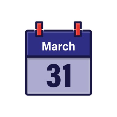 March 31, Calendar icon. Day, month. Meeting appointment time. Event schedule date. Flat vector illustration.