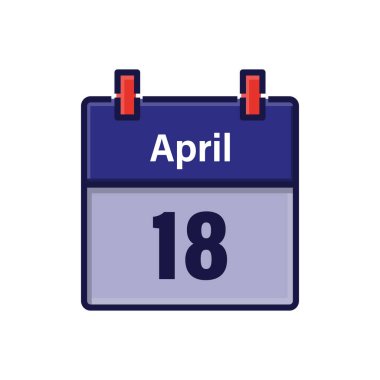 April 18, Calendar icon. Day, month. Meeting appointment time. Event schedule date. Flat vector illustration.