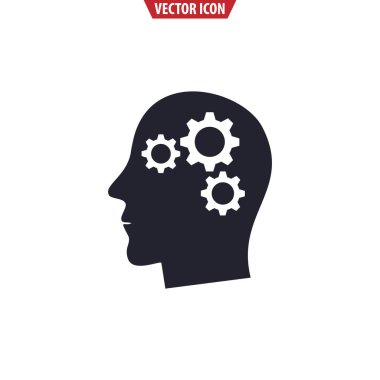 Head and gear wheel silhouette. Mind thinking. Isolated vector illustration