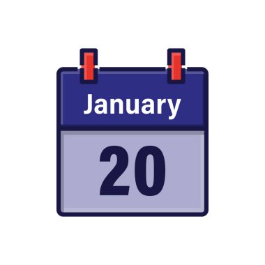 January 20, Calendar icon. Day, month. Meeting appointment time. Event schedule date. Flat vector illustration.