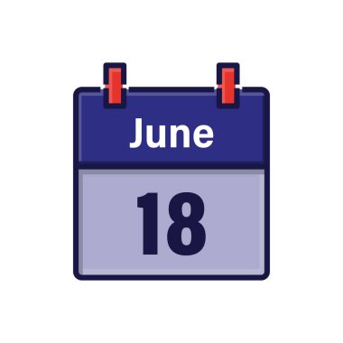 June 18, Calendar icon. Day, month. Meeting appointment time. Event schedule date. Flat vector illustration.
