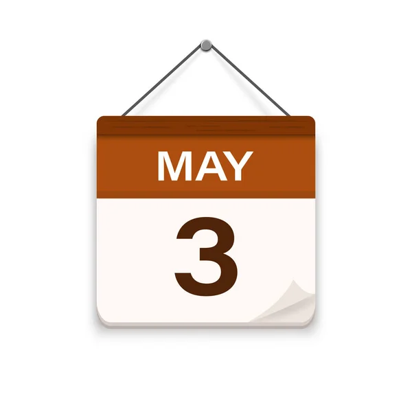 5月3日 带有阴影的日历图标 一个月 会议时间 活动时间表日期 平面矢量图解 — 图库矢量图片