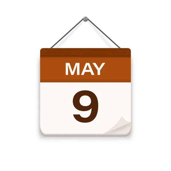 5月9日 有阴影的日历图标 一个月 会议时间 活动时间表日期 平面矢量图解 — 图库矢量图片