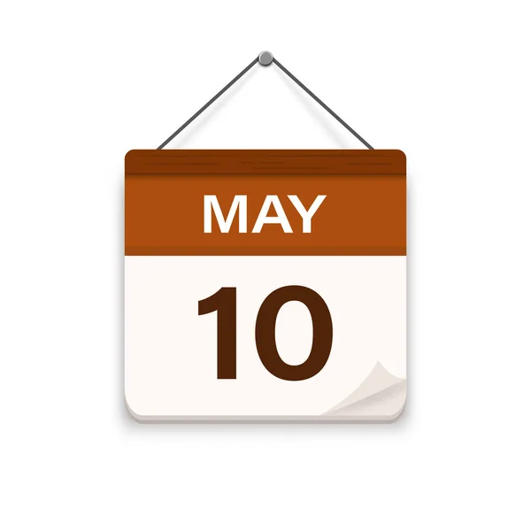 5月10日影のカレンダーアイコン 約束の時間だ 予定日 平面ベクトル図 — ストックベクタ