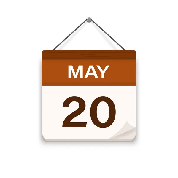 5月20日 有阴影的日历图标 一个月 会议时间 活动时间表日期 平面矢量图解 — 图库矢量图片