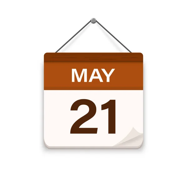 5月21日 带有阴影的日历图标 一个月 会议时间 活动时间表日期 平面矢量图解 — 图库矢量图片