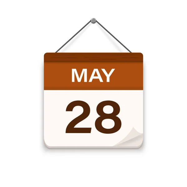 五月二十八日 有阴影的日历图标 一个月 会议时间 活动时间表日期 平面矢量图解 — 图库矢量图片