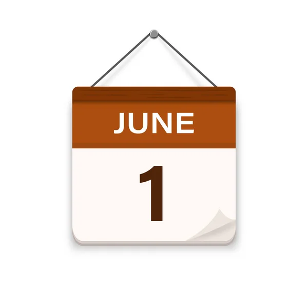 6月1日影のカレンダーアイコン 約束の時間だ 予定日 平面ベクトル図 — ストックベクタ