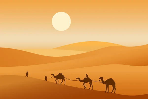 Teve Karaván Halad Sivatagon Afrikai Táj Használhatja Iszlám Háttér Banner — Stock Vector