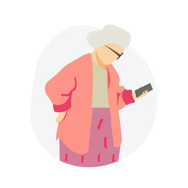 Egy Idős Nézi Okostelefonját Idősebb Videóhívást Kezdeményez Megtanulja Használni Telefont — Stock Vector