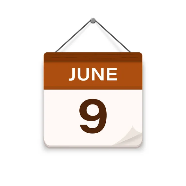 6月9日 日历图标 一个月 会议时间 活动时间表日期 平面矢量图解 — 图库矢量图片