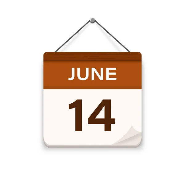 6月14日カレンダーアイコン 約束の時間だ 予定日 平面ベクトル図 — ストックベクタ