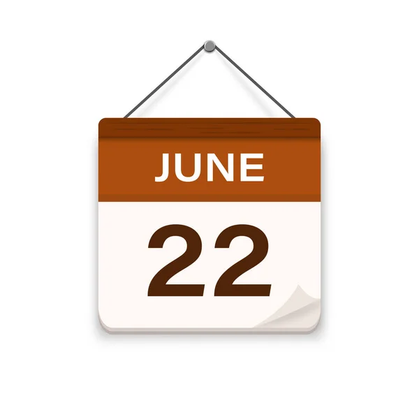6月22日影のカレンダーアイコン 約束の時間だ 予定日 平面ベクトル図 — ストックベクタ