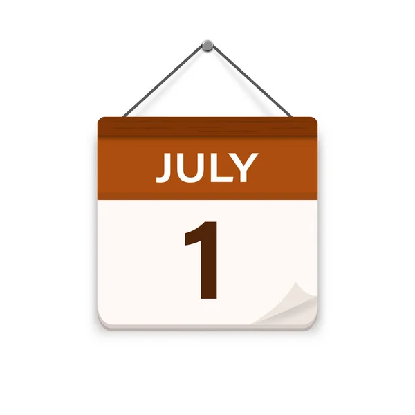 7月1日影のカレンダーアイコン 平面ベクトル図 — ストックベクタ