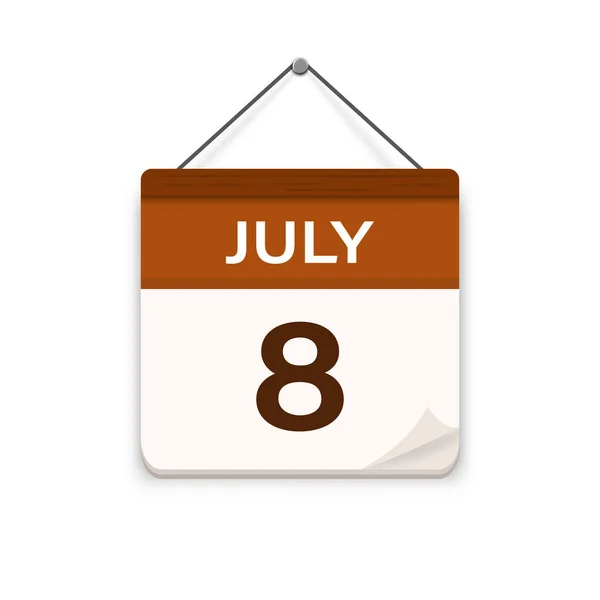 Julho Ícone Calendário Com Sombra Dia Mês Hora Reunião Data — Vetor de Stock