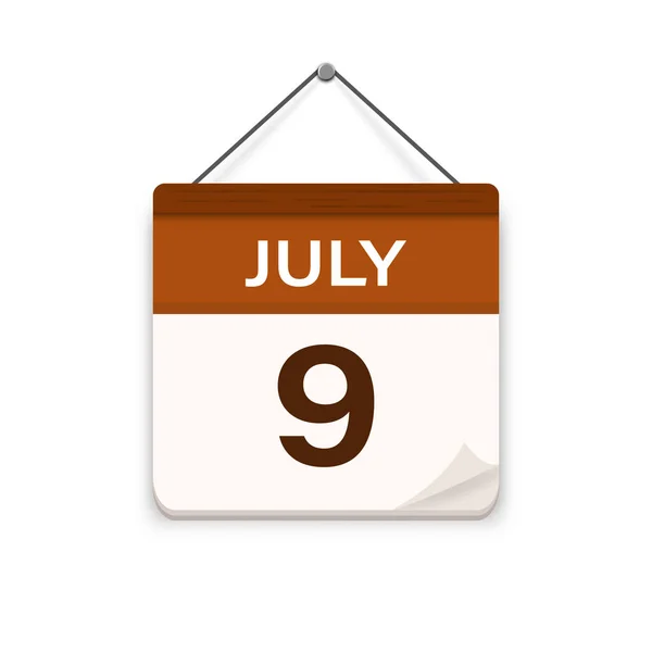 Julho Ícone Calendário Com Sombra Dia Mês Hora Reunião Data — Vetor de Stock