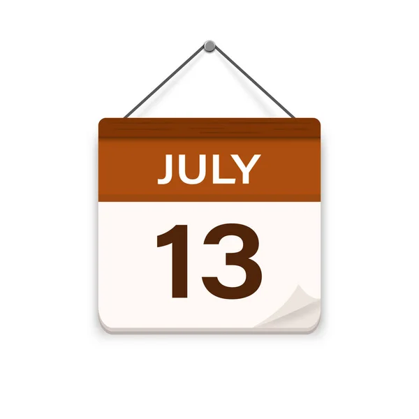 7月13日 日历图标与阴影 一个月 会议时间 活动时间表日期 平面矢量图解 — 图库矢量图片