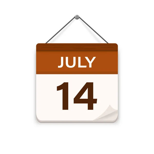 7月14日影のカレンダーアイコン 約束の時間だ 予定日 平面ベクトル図 — ストックベクタ