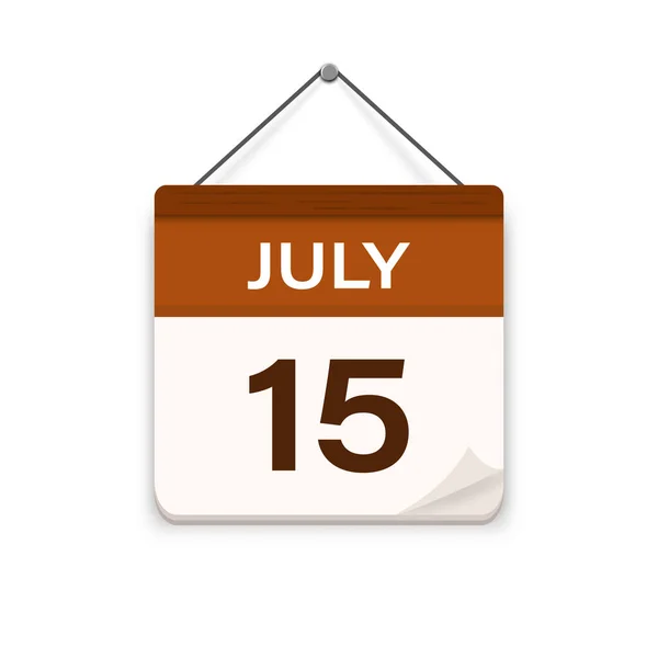 7月15日影のカレンダーアイコン 約束の時間だ 予定日 平面ベクトル図 — ストックベクタ