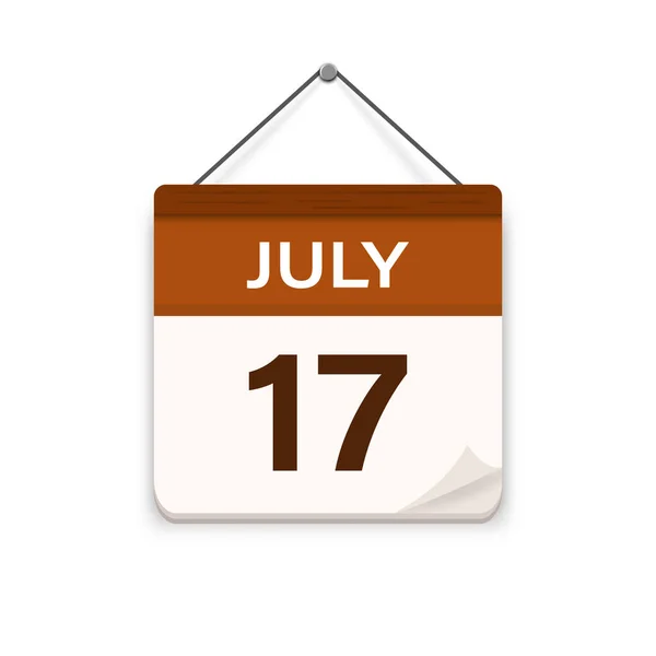 7月17日 日历图标与阴影 一个月 会议时间 活动时间表日期 平面矢量图解 — 图库矢量图片