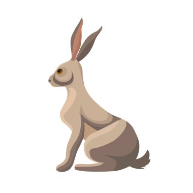 Vahşi cüzzamlı, tavşan profili. Tavşan, tavşan, uzun kulaklı orman hayvanı. Jackrabbit karakteri oturuyor, yan görüş. Şirin memeli. Vektör illüstrasyonu