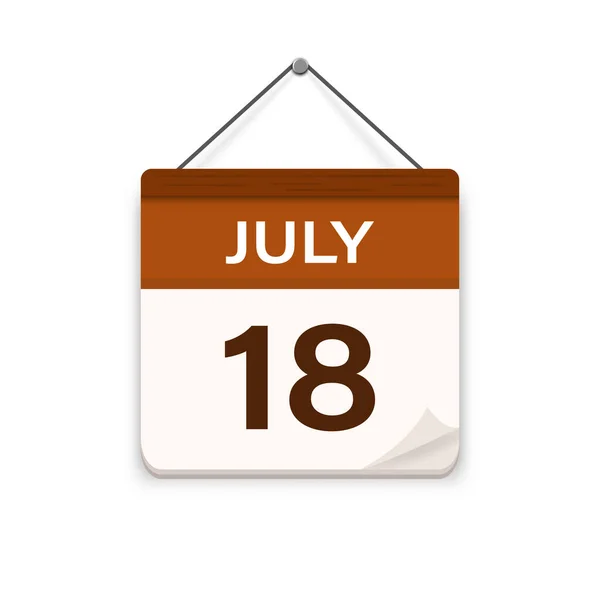 7月18日影のカレンダーアイコン 約束の時間だ 予定日 平面ベクトル図 — ストックベクタ
