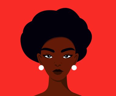 Siyah kadın portresi. Genç Afro-Amerikan güzel siyah kadın. Vektör illüstrasyonu.