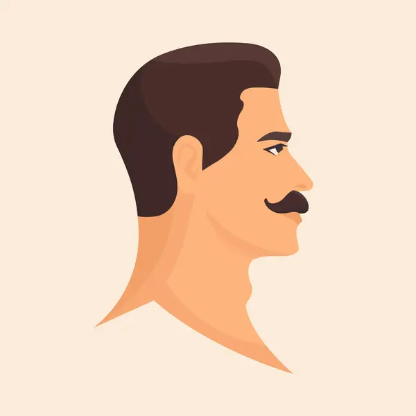 Porträt Eines Schnurrbärtigen Brünetten Mannes Seitenansicht Abstraktes Männerporträt Gesichtsaufnahme Isolierte — Stockvektor