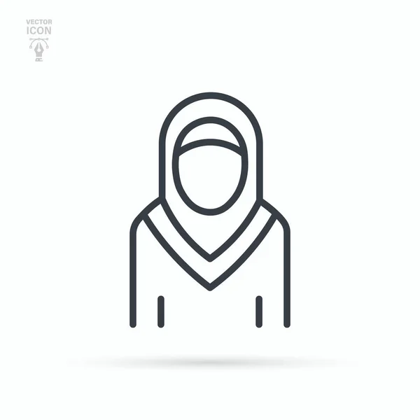 Muslimische Frau Hijab Frau Linie Ikone Isolierte Vektordarstellung Auf Weißem — Stockvektor