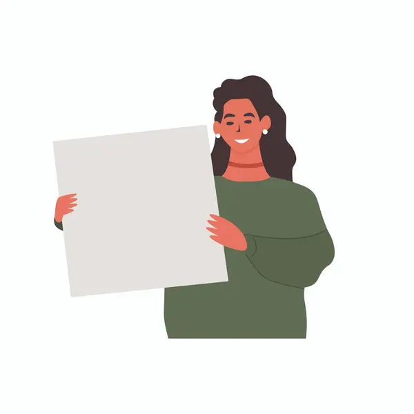 Счастливая Молодая Женщина Чистым Плакатом Продвижение Бизнес Рекламная Концепция Векторная — стоковый вектор