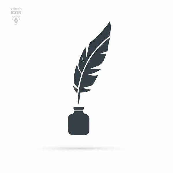 Feather Ink Bottle Icon Black Inkwell Isolated Vector Illustration — Stock Vector