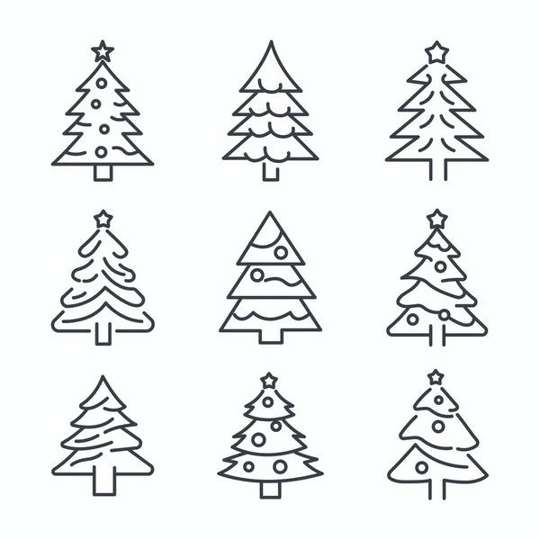 Χριστουγεννιάτικο Δέντρο Γραμμή Εικονίδιο Συλλογή Σετ Εικονογράφηση Διανύσματος — Διανυσματικό Αρχείο