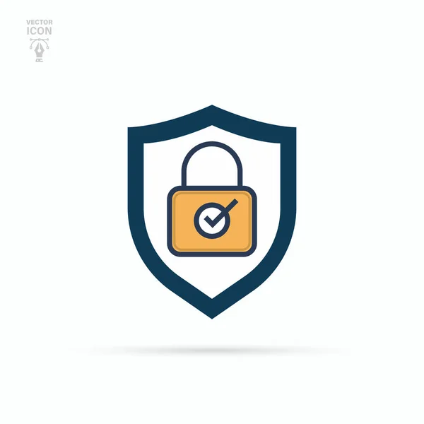 Tarcza Kłódką Znakiem Kontrolnym Bezpieczeństwo Szyfrowanie Ochrona Danych Koncepcja Prywatności — Wektor stockowy