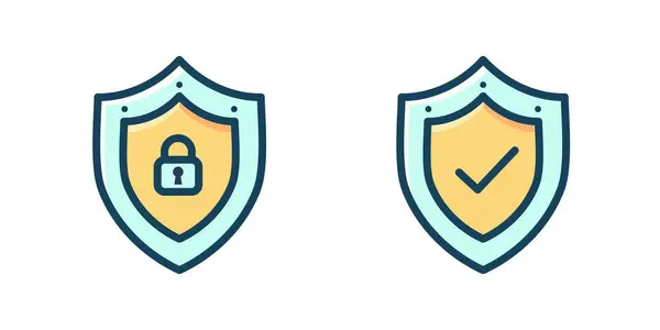 Значок Набору Щитів Блокуванням Позначкою Перевірки Захист Безпека Концепція Безпеки — стоковий вектор