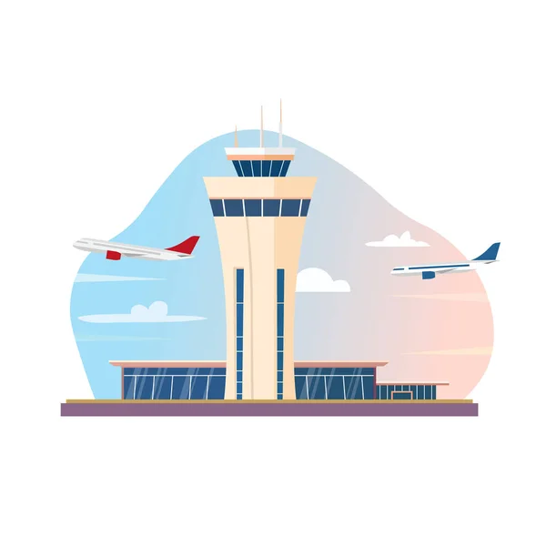 Luchthaventerminal Vliegtuigen Vectorillustratie — Stockvector