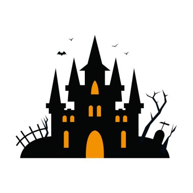 Cadılar Bayramı şatosu ikonu. Korku Evi Şatosu. İzole vektör illüstrasyonu.
