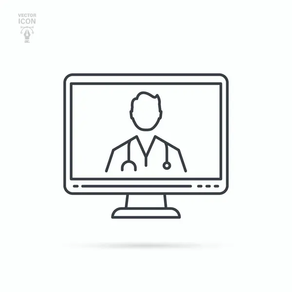 Εικονικό Εικονίδιο Γραμμής Γιατρού Ηλεκτρονική Ψηφιακή Ιατρική Τηλεϊατρική Υπηρεσία Εικονικής — Διανυσματικό Αρχείο