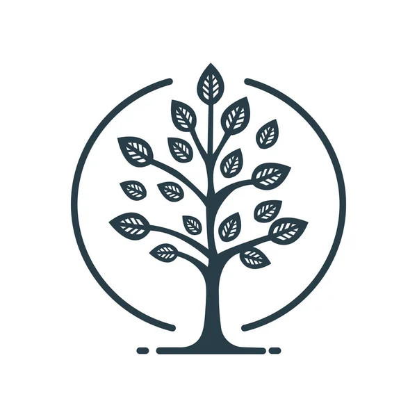 Ağaç Simgesi Logosu Vintage Büyüme Dalı Yapraklar Gövde Konsept Vektör Telifsiz Stok Vektörler