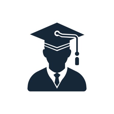 Mezun öğrenci avatarı. Mezuniyet kepi ve cübbesi. Vektör illüstrasyonu