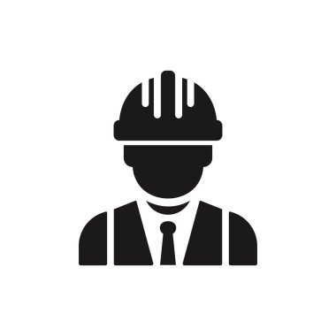 Miğferli işçi. Erkek inşaat şirketi profil avatarı. Vektör illüstrasyonu