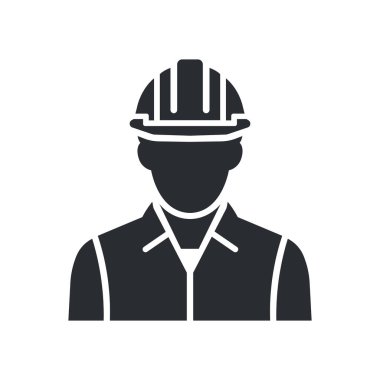 Miğferli işçi. Erkek inşaat şirketi profil avatarı. Vektör illüstrasyonu