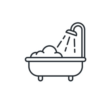 Küvet çizgisi ikonu. Duş sembolü. Tuvalette. İzole vektör illüstrasyonu