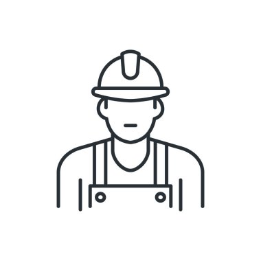Miğferli işçi. Usta, servis, tesisatçı hattı ikonu. Vektör illüstrasyonu