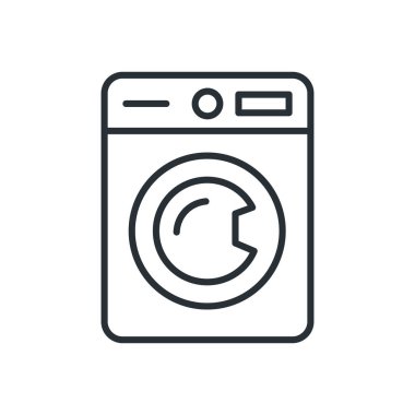 Çamaşır makinesi çizgi simgesi. Çamaşır makinesi. İzole vektör illüstrasyonu